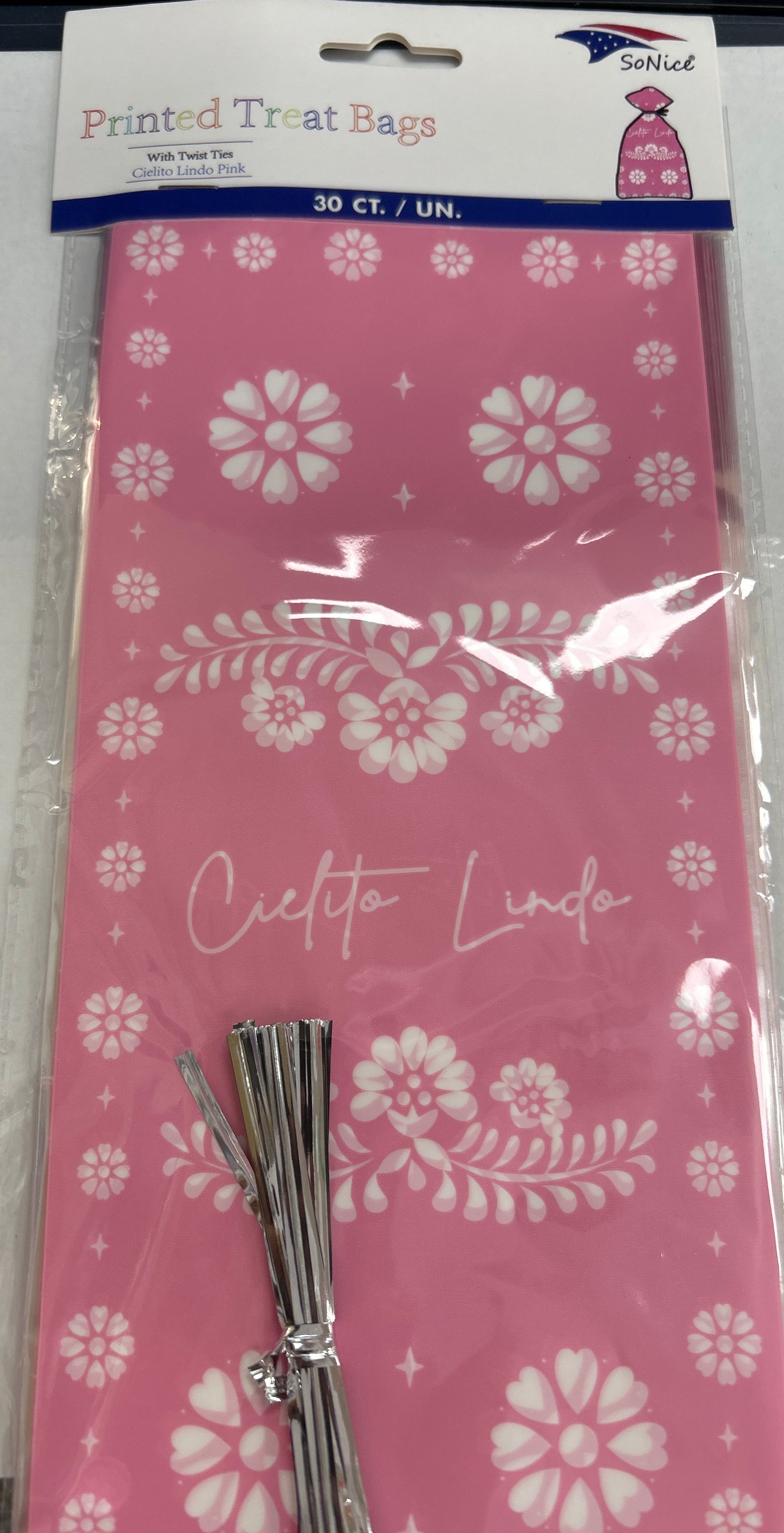 Pink Cielito Lindo cellophane bags, 30-piece set